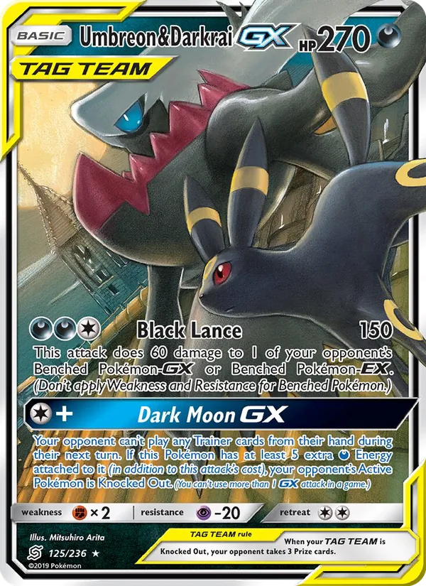 Umbreon & Darkrai GX in the condition we recommend submitting for grading