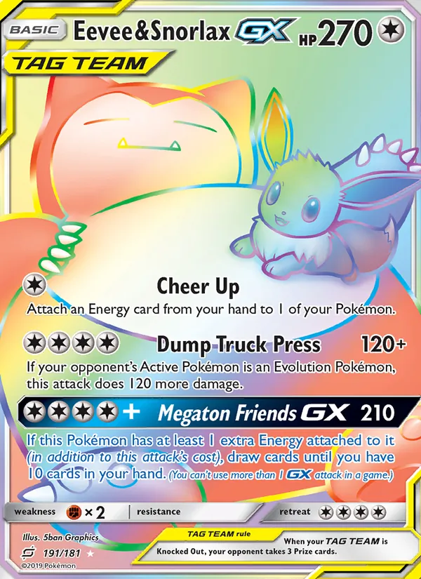 Eevee & Snorlax GX i den stand vi anbefaler at sende ind til grading